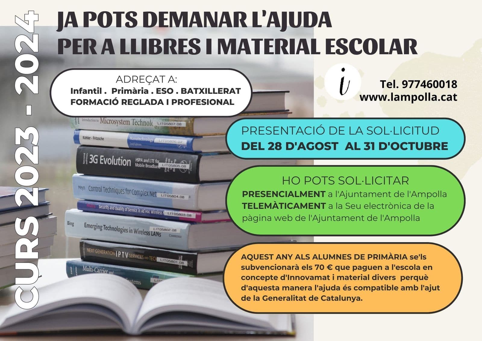 Ja pots demanar l'ajuda per a llibres i material escolar