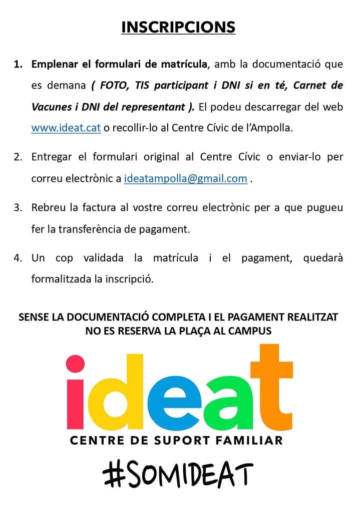 Passos inscripció campus estiu 2022