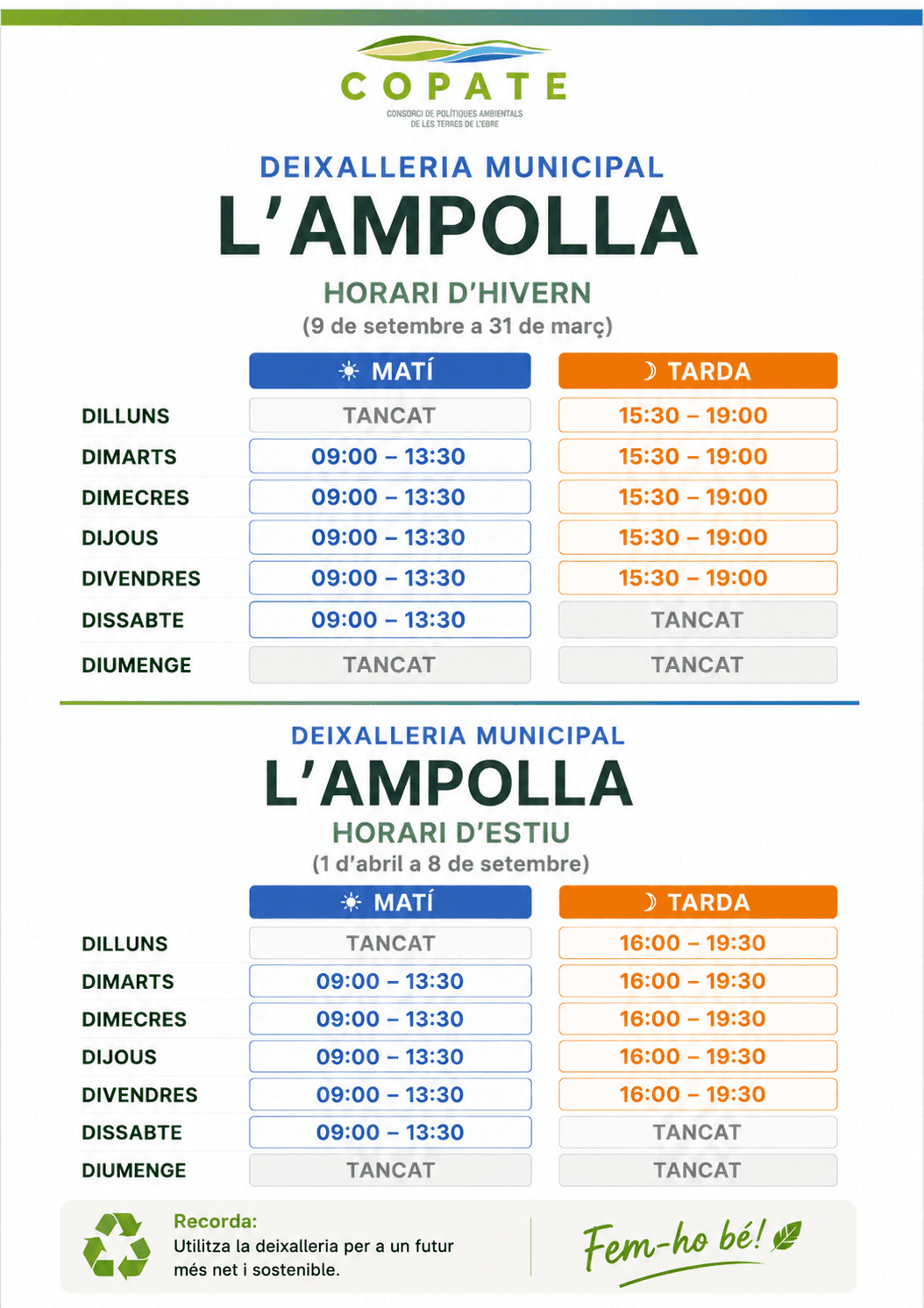 Horari de la deixalleria