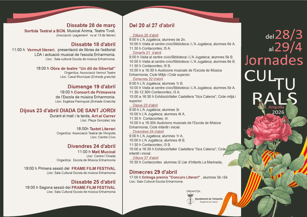 L’Ampolla presenta una setmana plena d’activitats culturals del 20 al 26 d’abril